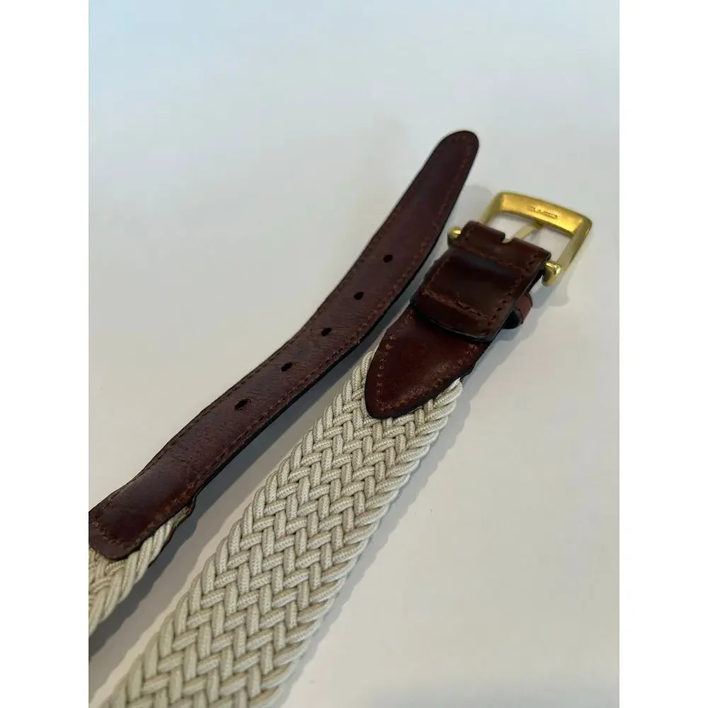Vintage Braided Stretchy Belt Leather Elastic Solid BrassTan & Brown Size 40 SG